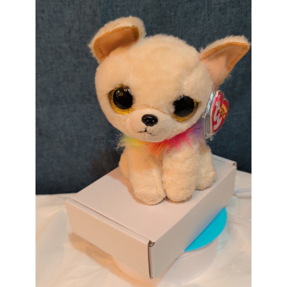 Ty Beanie Boos Chewey Chihuahua Rainbow Collar Gold Glitter Eyes 6" Plush